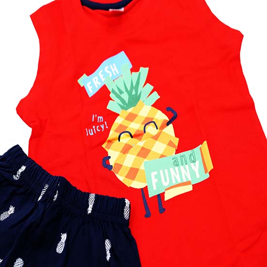 Pink Rabbit T Shirt Half-Pant Suit Red Colour